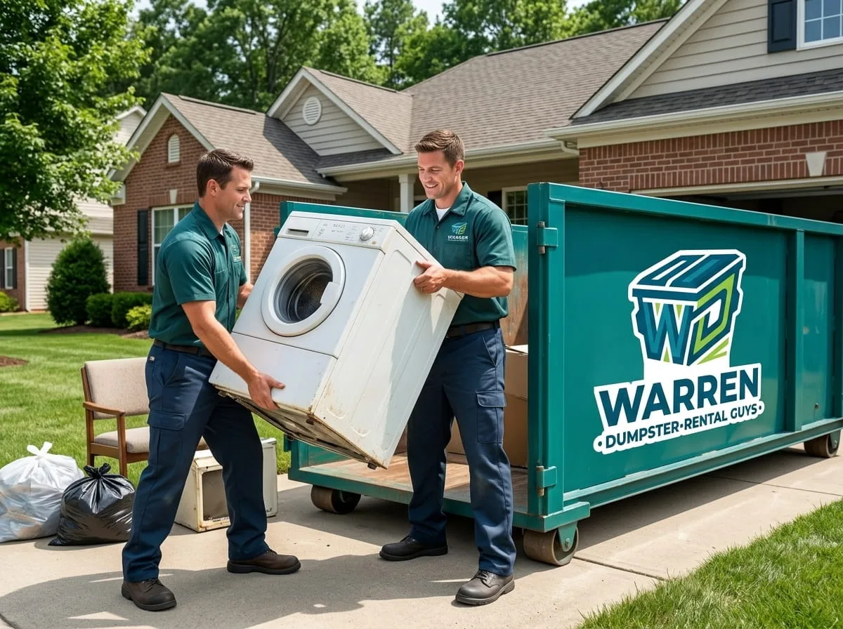 A residential dumpster ready for a spring cleaning declutter in Warren, MI
